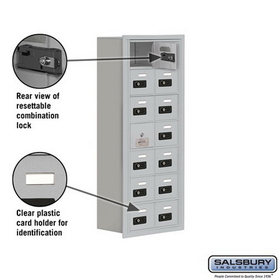 Salsbury Industries 19178-14ARC Cell Phone Storage Locker-7 Door High Unit(8 Inch Deep Compartments)-14 A Doors(13 usable)-Aluminum-Recessed Mounted-Resettable Combination Locks
