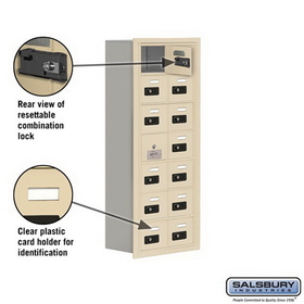 Salsbury Industries 19178-14SRC Cell Phone Storage Locker-7 Door High Unit(8 Inch Deep Compartments)-14 A Doors(13 usable)-Sandstone-Recessed Mounted-Resettable Combination Locks