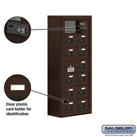 Salsbury Industries 19178-14ZSC Cell Phone Storage Locker-with Front Access Panel-7 Door High Unit(8 Inch Deep Compartments)-14 A Doors(13 usable)-Bronze-Surface Mounted-Resettable Combination Locks
