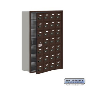 Salsbury Industries Cell Phone Storage Locker - 7 Door High Unit (8 Inch Deep Compartments) - 28 A Doors (27 usable) - Bronze - Recessed Mounted - Resettable Combination Locks