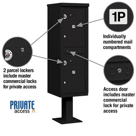 Salsbury Industries 3302BLK-P Outdoor Parcel Locker (Includes Pedestal and Master Commercial Locks) - 2 Compartments - Black - Private Access
