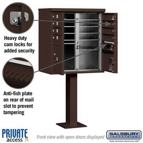 Salsbury Industries 3308BRZ-P Cluster Box Unit (Includes Pedestal and Master Commercial Locks) - 8 A Size Doors - Type I - Bronze - Private Access