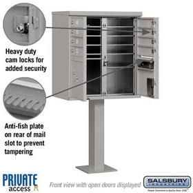 Salsbury Industries 3308GRY-P Cluster Box Unit (Includes Pedestal and Master Commercial Locks) - 8 A Size Doors - Type I - Gray - Private Access