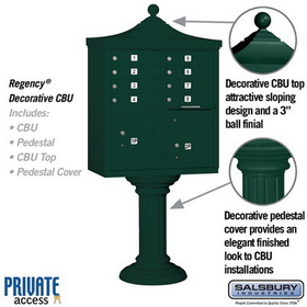 Salsbury Industries 3308R-GRN-P Regency Decorative CBU (Includes CBU, Pedestal, CBU Top, Pedestal Cover - Tall and Master Commercial Locks) - 8 A Size Doors - Type I - Green - Private Access