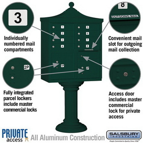 Salsbury Industries 3308R-GRN-P Regency Decorative CBU (Includes CBU, Pedestal, CBU Top, Pedestal Cover - Tall and Master Commercial Locks) - 8 A Size Doors - Type I - Green - Private Access