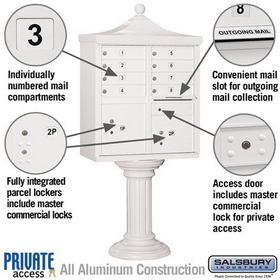 Salsbury Industries 3308R-WHT-P Regency Decorative CBU (Includes CBU, Pedestal, CBU Top, Pedestal Cover - Tall and Master Commercial Locks) - 8 A Size Doors - Type I - White - Private Access