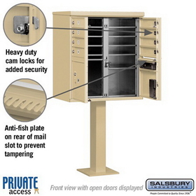 Salsbury Industries 3308SAN-P Cluster Box Unit (Includes Pedestal and Master Commercial Locks) - 8 A Size Doors - Type I - Sandstone - Private Access