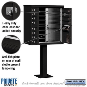 Salsbury Industries 3312BLK-P Cluster Box Unit (Includes Pedestal and Master Commercial Locks) - 12 A Size Doors - Type II - Black - Private Access