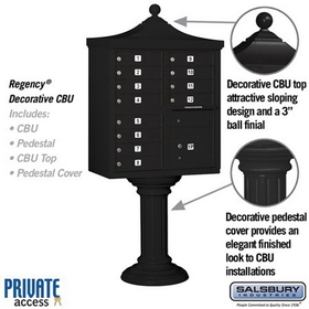 Salsbury Industries 3312R-BLK-P Regency Decorative CBU (Includes CBU, Pedestal, CBU Top, Pedestal Cover - Tall and Master Commercial Locks) - 12 A Size Doors - Type II - Black - Private Access