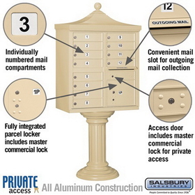 Salsbury Industries 3312R-SAN-P Regency Decorative CBU (Includes CBU, Pedestal, CBU Top, Pedestal Cover - Tall and Master Commercial Locks) - 12 A Size Doors - Type II - Sandstone - Private Access