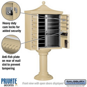 Salsbury Industries 3312R-SAN-P Regency Decorative CBU (Includes CBU, Pedestal, CBU Top, Pedestal Cover - Tall and Master Commercial Locks) - 12 A Size Doors - Type II - Sandstone - Private Access