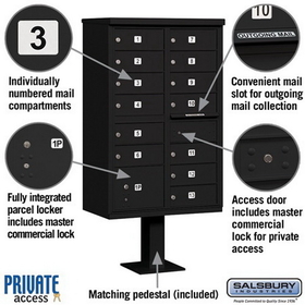 Salsbury Industries 3313BLK-P Cluster Box Unit (Includes Pedestal and Master Commercial Locks) - 13 B Size Doors - Type IV - Black - Private Access