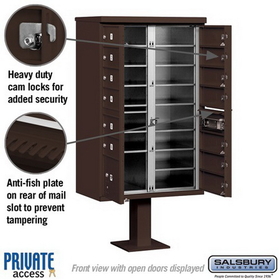 Salsbury Industries 3313BRZ-P Cluster Box Unit (Includes Pedestal and Master Commercial Locks) - 13 B Size Doors - Type IV - Bronze - Private Access