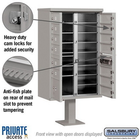Salsbury Industries 3313GRY-P Cluster Box Unit (Includes Pedestal and Master Commercial Locks) - 13 B Size Doors - Type IV - Gray - Private Access