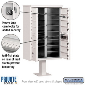 Salsbury Industries 3313WHT-P Cluster Box Unit (Includes Pedestal and Master Commercial Locks) - 13 B Size Doors - Type IV - White - Private Access