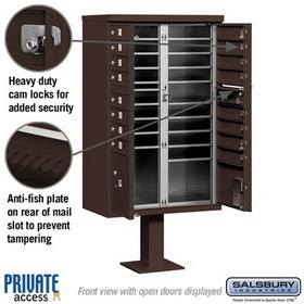 Salsbury Industries 3316BRZ-P Cluster Box Unit (Includes Pedestal and Master Commercial Locks) - 16 A Size Doors - Type III - Bronze - Private Access