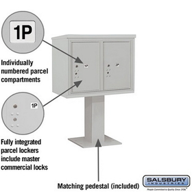 Salsbury Industries 3406D-2PGRY Pedestal Mounted 4C Horizontal Mailbox Unit - 6 Door High Unit (51-5/8 Inches) - Double Column - Stand-Alone Parcel Locker - 2 PL6