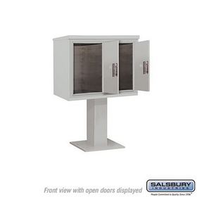 Salsbury Industries 3406D-2PGRY Pedestal Mounted 4C Horizontal Mailbox Unit - 6 Door High Unit (51-5/8 Inches) - Double Column - Stand-Alone Parcel Locker - 2 PL6