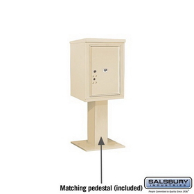 Salsbury Industries 3406S-1PSAN Pedestal Mounted 4C Horizontal Mailbox Unit - 6 Door High Unit (51-5/8 Inches) - Single Column - Stand-Alone Parcel Locker - 1 PL6 - Sandstone