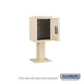 Salsbury Industries 3406S-1PSAN Pedestal Mounted 4C Horizontal Mailbox Unit - 6 Door High Unit (51-5/8 Inches) - Single Column - Stand-Alone Parcel Locker - 1 PL6 - Sandstone