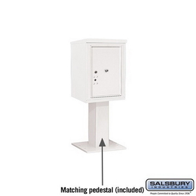 Salsbury Industries 3406S-1PWHT Pedestal Mounted 4C Horizontal Mailbox Unit - 6 Door High Unit (51-5/8 Inches) - Single Column - Stand-Alone Parcel Locker - 1 PL6 - White