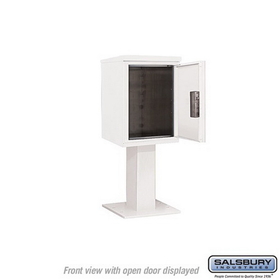 Salsbury Industries 3406S-1PWHT Pedestal Mounted 4C Horizontal Mailbox Unit - 6 Door High Unit (51-5/8 Inches) - Single Column - Stand-Alone Parcel Locker - 1 PL6 - White