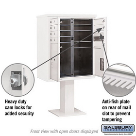 Salsbury Industries 3410D-07WHT Pedestal Mounted 4C Horizontal Mailbox Unit - 10 Door High Unit (65-5/8 Inches) - Double Column - 7 MB1 Doors / 1 PL5 and 1 PL6 - White