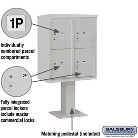 Salsbury Industries 3410D-4PGRY Pedestal Mounted 4C Horizontal Mailbox Unit - 10 Door High Unit (65 5/8 Inches) - Double Column - Stand-Alone Parcel Locker - 4 PL5