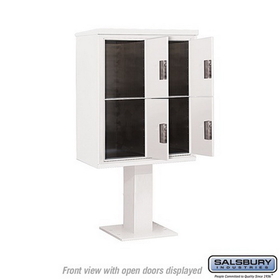 Salsbury Industries 3410D-4PWHT Pedestal Mounted 4C Horizontal Mailbox Unit - 10 Door High Unit (65 5/8 Inches) - Double Column - Stand-Alone Parcel Locker - 4 PL5