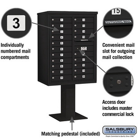 Salsbury Industries 3411D-20BLK Pedestal Mounted 4C Horizontal Mailbox Unit - 11 Door High Unit (69-1/8 Inches) - Double Column - 20 MB1 Doors - Black