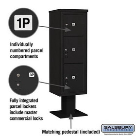 Salsbury Industries 3414S-3PBLK Pedestal Mounted 4C Horizontal Mailbox Unit - 14 Door High Unit (66 3/4 Inches) - Single Column - Stand-Alone Parcel Locker - 1 PL4 and 2 PL5