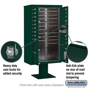 Salsbury Industries 3415D-17GRN Pedestal Mounted 4C Horizontal Mailbox Unit - 15 Door High Unit (70-1/4 Inches) - Double Column - 17 MB1 Doors / 1 PL5 and 1 PL6 - Green