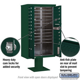 Salsbury Industries 3415D-19GRN Pedestal Mounted 4C Horizontal Mailbox Unit - 15 Door High Unit (70-1/4 Inches) - Double Column - 19 MB1 Doors / 1 PL4 and 1 PL5 - Green