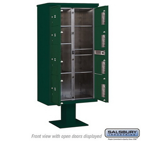 Salsbury Industries 3416D-8PGRN Pedestal Mounted 4C Horizontal Mailbox Unit - Maximum High (72 Inches) - Double Column - Stand-Alone Parcel Locker - 4 PL3