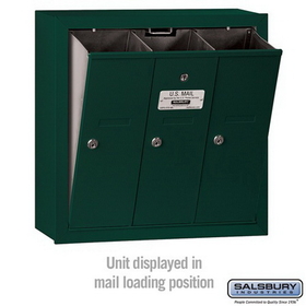 Salsbury Industries 3503GSU Vertical Mailbox - 3 Doors - Green - Surface Mounted - USPS Access