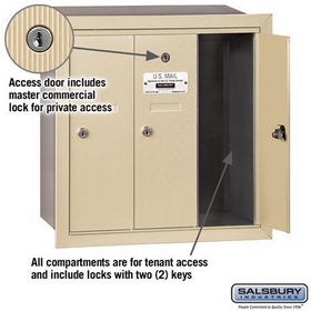 Salsbury Industries 3503SRP Vertical Mailbox (Includes Master Commercial Lock) - 3 Doors - Sandstone - Recessed Mounted - Private Access