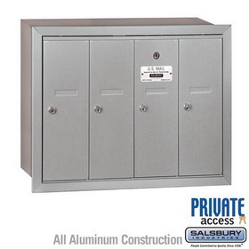 Salsbury Industries Vertical Mailbox (Includes Master Commercial Lock) - 4 Doors - Recessed Mounted - Private Access