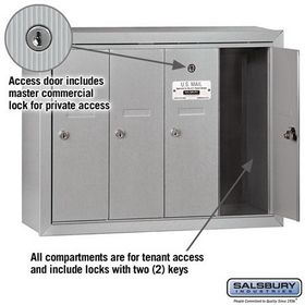 Salsbury Industries 3504ASP Vertical Mailbox (Includes Master Commercial Lock) - 4 Doors - Aluminum - Surface Mounted - Private Access