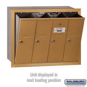 Salsbury Industries 3504BRP Vertical Mailbox (Includes Master Commercial Lock) - 4 Doors - Brass - Recessed Mounted - Private Access
