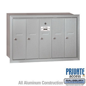 Salsbury Industries Vertical Mailbox (Includes Master Commercial Lock) - 5 Doors - Recessed Mounted - Private Access