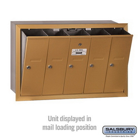 Salsbury Industries 3505BRP Vertical Mailbox (Includes Master Commercial Lock) - 5 Doors - Brass - Recessed Mounted - Private Access