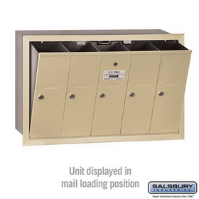 Salsbury Industries 3505SRP Vertical Mailbox (Includes Master Commercial Lock) - 5 Doors - Sandstone - Recessed Mounted - Private Access