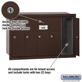 Salsbury Industries 3505ZRP Vertical Mailbox (Includes Master Commercial Lock) - 5 Doors - Bronze - Recessed Mounted - Private Access