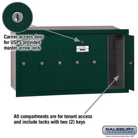 Salsbury Industries 3506GRU Vertical Mailbox - 6 Doors - Green - Recessed Mounted - USPS Access