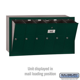 Salsbury Industries 3506GRU Vertical Mailbox - 6 Doors - Green - Recessed Mounted - USPS Access