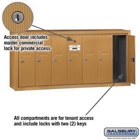 Salsbury Industries 3507BSP Vertical Mailbox (Includes Master Commercial Lock) - 7 Doors - Brass - Surface Mounted - Private Access