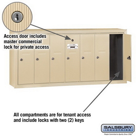 Salsbury Industries 3507SSP Vertical Mailbox (Includes Master Commercial Lock) - 7 Doors - Sandstone - Surface Mounted - Private Access
