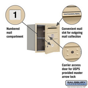 Salsbury Industries 3704S-01SFU Recessed Mounted 4C Horizontal Mailbox - 4 Door High Unit (16 1/2 Inches) - Single Column - 1 MB2 Door - Sandstone - Front Loading - USPS Access