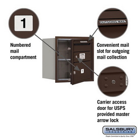 Salsbury Industries 3704S-01ZFU Recessed Mounted 4C Horizontal Mailbox - 4 Door High Unit (16 1/2 Inches) - Single Column - 1 MB2 Door - Bronze - Front Loading - USPS Access