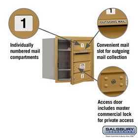 Salsbury Industries 3704S-02GFP Recessed Mounted 4C Horizontal Mailbox (Includes Master Commercial Lock)-4 Door High Unit (16 1/2 Inches)-Single Column-2 MB1 Doors-Gold-Front Loading-Private Access
